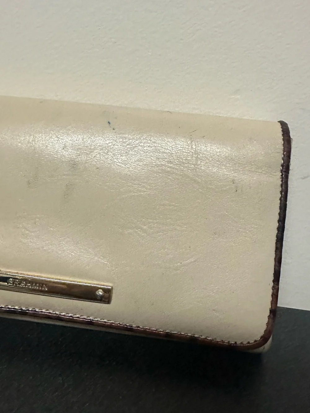 Brahmin Jillian Wallet Ivory Summer Tuscan Tri-Texture Leather Fold Zipper